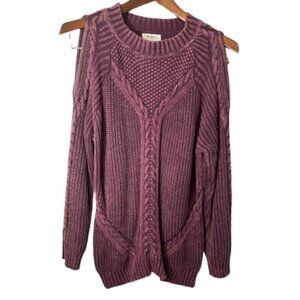 Umgee Women’s Size Medium Chunky Solid Acid Washed Cold Shoulder Sweater